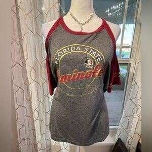 Colosseum Florida State Seminole Womens Raglan Tee Gray Garnet Gold Accents